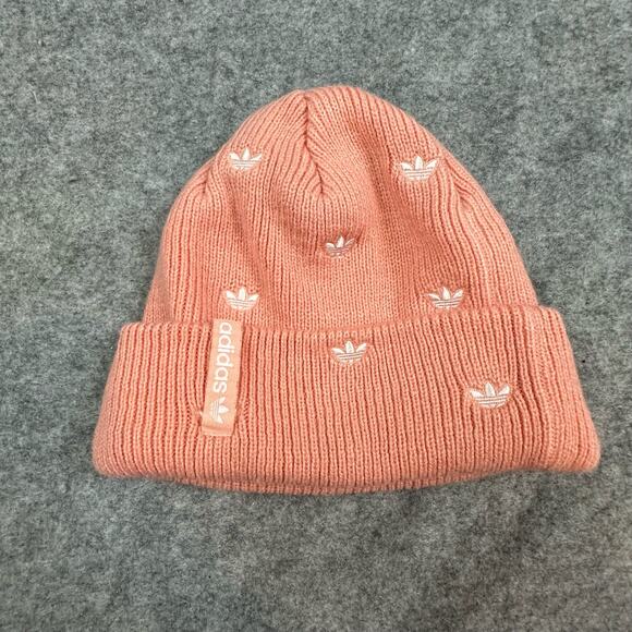 Adidas Beanie Hat Peach Pink Trellis All Over Print Logo Women's One Size Winter - Picture 1 of 7